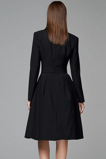 Black A Line Peak Lapel Midi Work Dress